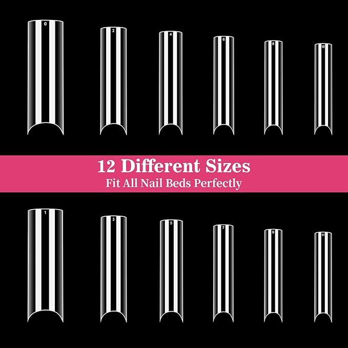 Long Square Nail Tips - 240PCS Clear Half Cover False Nails, Acrylic Nail Tips for Press Ons, 2XL Extra Long, 12 Sizes Manicure Extension Kit, DIY Nail Art Supplies for Nail Salon Home