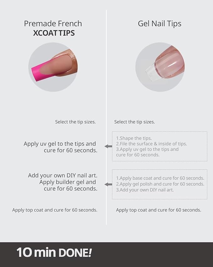 BTArtboxnails XCOATTIPS Pink French Tip Press On Nails - Long Press On Nails Square, Soft Gel Nail Tips, 150Pcs Soak Off Acrylic Brown Fake Nail Extension in 15 Sizes