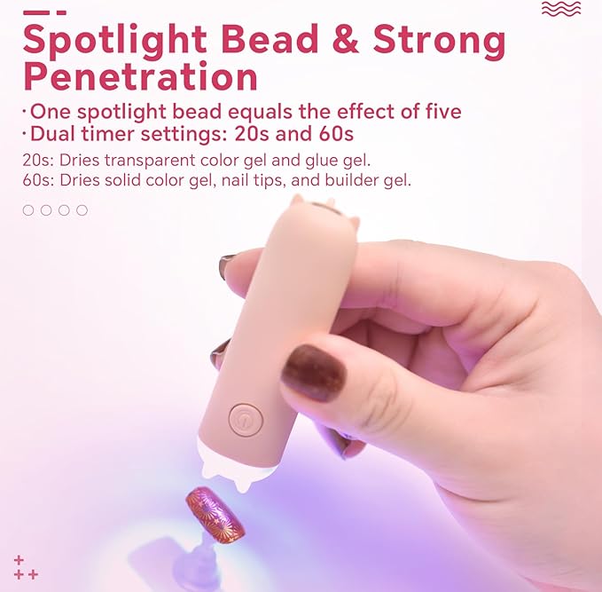 Mini Handheld UV Light for Gel Nails Portable Cordless Nail Lamp Rechargeable USB Nail Dryer Pen for Fast Curing, DIY Nails Tool, Pink, for Home DIY & Nail Salon