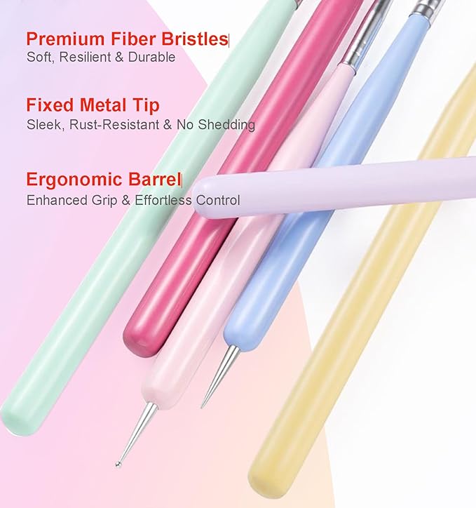 6PCS Nail Art Brushes Set - Professional Nail Design Kit with Gel Polish Brush, Liner, Dotting Tools & Dual-Ended Brushes for Acrylics, French Tips, DIY Manicure Gifts for Beginners/Artists