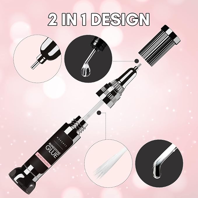 Makartt Nail Rhinestone Glue with Natural Nude Gel Polish Bundle, Clear Nail Glue Precision Pen Nail Art Glue Gel, Jelly Pink Glitter Gel Polish Summer 15ML Soak Off UV LED Gel Polish