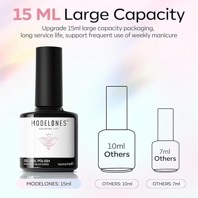 modelones Glitter Gel Nail Polish opal gel nail polish Pastel Soak-Off UV Gel Polish - 28+ Days Long-Lasting Salon-Quality Nail Art DIY Manicure & Gift 15ML