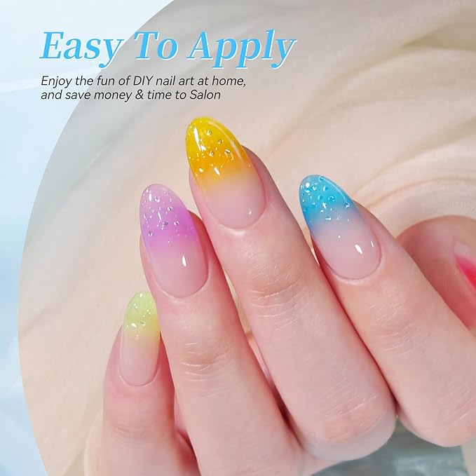 Born Pretty Jelly Pastel Gel Nail Polish Spring Summer Crystal Glass Translucent Bubble Gel Polish Pink Purple Green Blue Yellow Soak Off Gel Polish Kit for Salon Manicure and Nail Art DIY at Home
