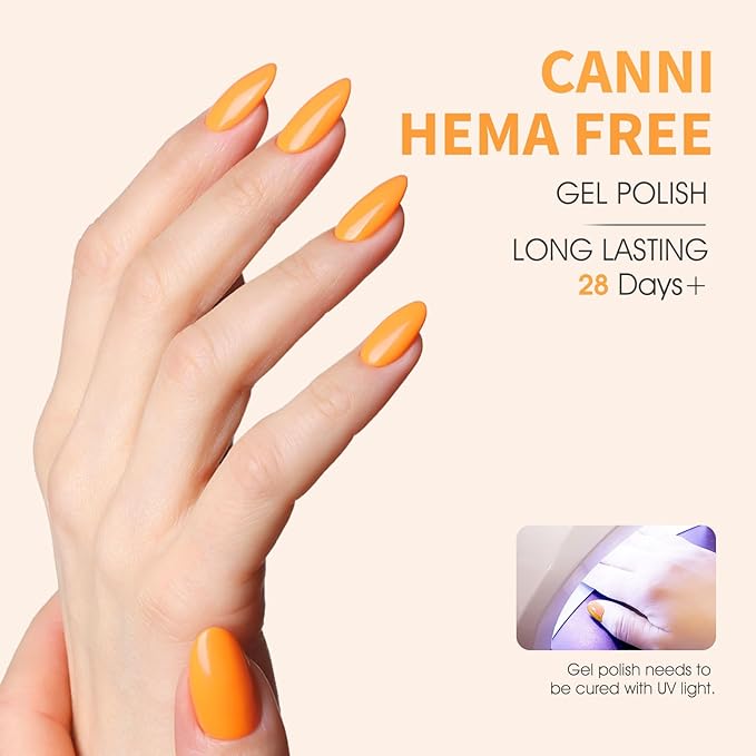 CANNI Orange Gel Nail Polish, 1Pcs Orange Gel Polish Bright Neon Orange Color High Gloss Soak Off U V French Nail Manicure Salon DIY