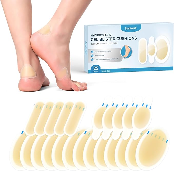 Sumiwish Blister Bandages - 25 ct - Hydrocolloid Pads for Faster Healing - Waterproof, Durable & Grab-N-Go Design - for Toes, Heels & Fingers(Variety Pack)