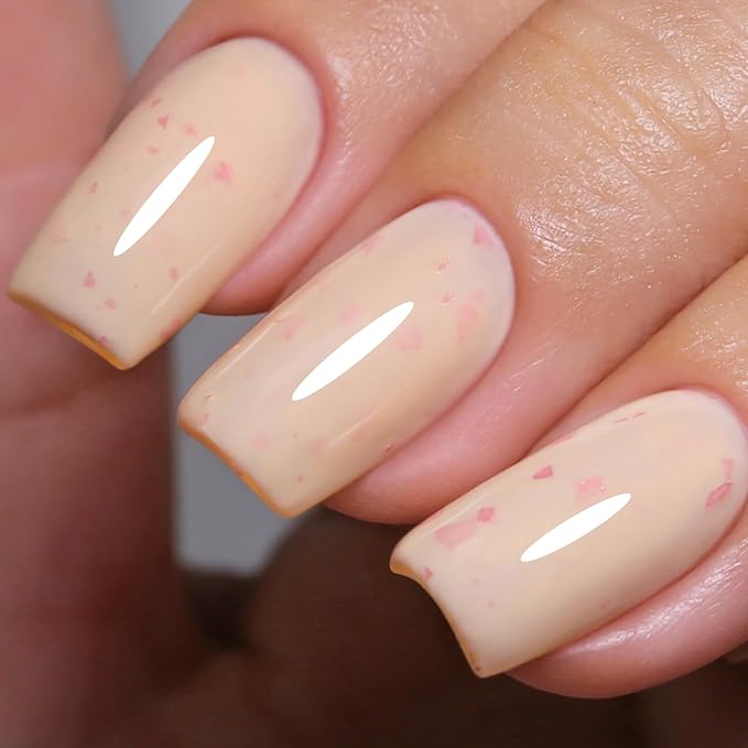 Pastel Gel Polish,0.5 Fl Oz Light Orange Flake Glitter Gel Nail Polish Macaron Spring Summer LED UV Speckled Sparkle Art Starter Manicure Salon DIY