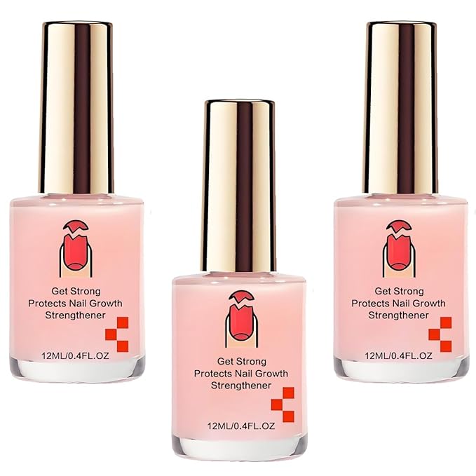 12ML Nail Strengthener for Damaged Nails, Extra Strong Nail Hardener with Pink LED Gel Polish, Fast Drying Nail Repair & Growth Treatment for Weak Thin Nails, Glossy Long Lasting Finish (3PCS)
