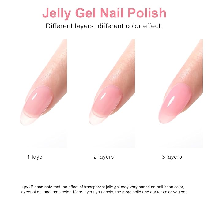 Beautpal Milky White Jelly Nude Gel Nail Polish Set, 10 Transparent Colors Sheer Pink Orange Soak Off UV/LED Lamp Nail Kit for Salon Gel Manicure and Nail Art DIY at Home 7ml