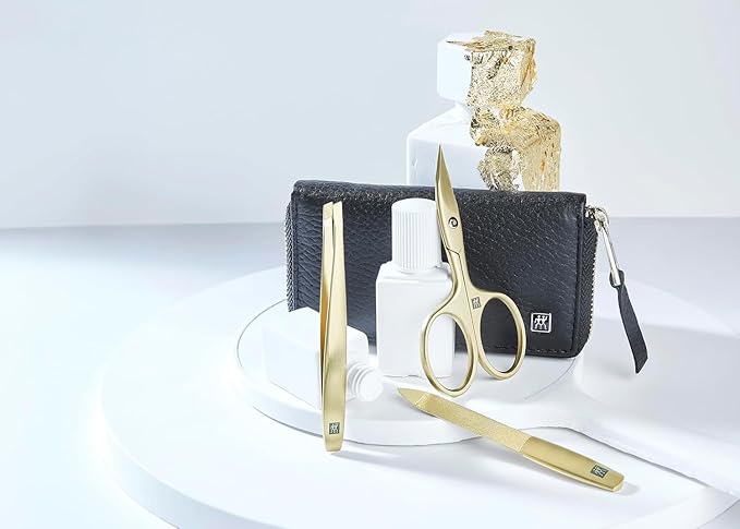 ZWILLING Beauty TWINOX 4-pc Gold Manicure Set with Black Leather Case, Care for hands and feet with nail clippers