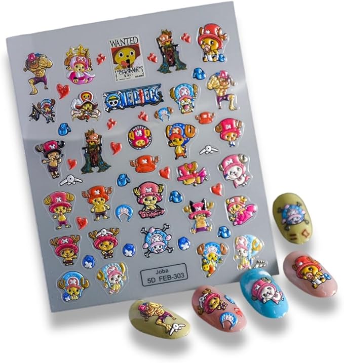 Anime Nail Stickers 5D 3D Embossed Japanese Kawaii Nail Art Decals for Unisex DIY Nail Design, Self Adhesive Stickers for Natural Gel Press On Nails, Cute Otaku Cosplay Gift Pink (Doctor)