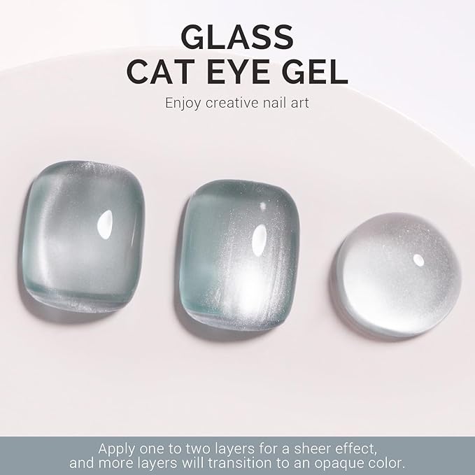 MelodySusie Glass Cat Eye Gel Nail Polish, Green Gray Glitter Holographic Magnetic Nail Polish with Magnet, 0.5 Fl Oz UV Nail Polish for Nail Art Manicure Salon DIY at Home B5040