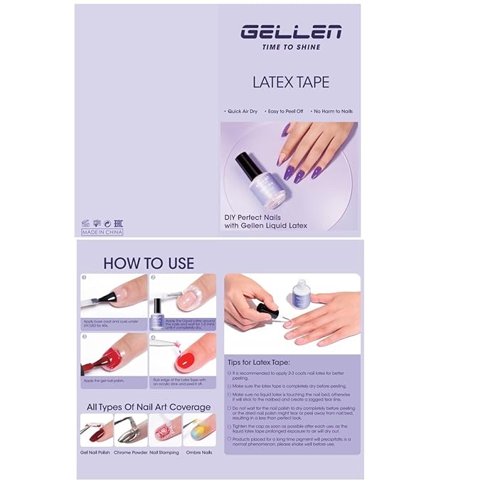 Gellen Latex Tape for Nails, Fast Drying Liquid Latex Nail Polish Barrier Peel off Latex Tape Kit Cuticle Guard for Nail Art Liquid Latex Barrier Protector