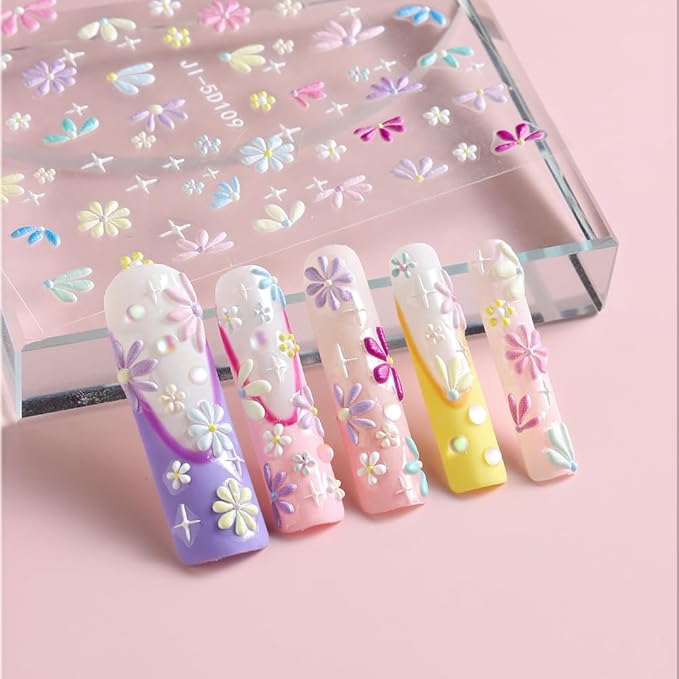 Nail Stickers, 5 Sheets Self-Adhesive Nail Art Decals, Floral & Leaves Designs for Manicure Decorations