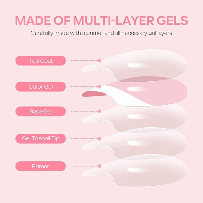 Toe Nail Press On with 2 Nail Glue, 150pcs Square French 15 Sizes Thick Soft False Toenail Extension, Light Pink Full Cover Acrylic for Women Nail Art DIY