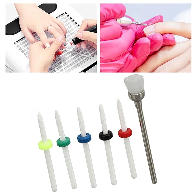 Nail File Bits Set, 6pcs Nail Drill Bit Set Home Salon Ceramic Cuticle Remover Bits Electric Nail File Bits for Nail Artist Novice Acrylic Gel Nails Manicure Pedicure
