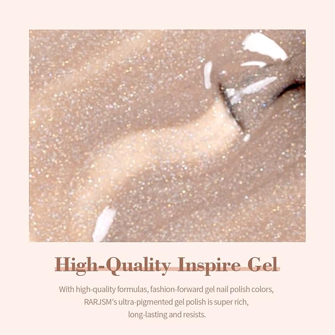 RARJSM Nude Glitter Gel Nail Polish Cashmere Brown Iridescent Shimmery Jelly Gel Polish Neutral Color Skin Tone 15ml Sparkle Rainbow Pigment Gel Soak off UV LED Cured for Home Salon DIY Nail Art