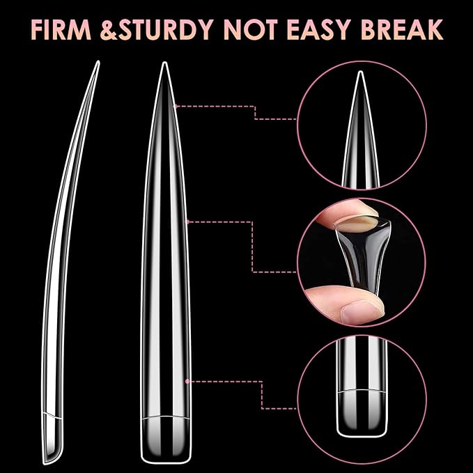 XXXXL Extra Long Nail Tips, BORNBYME Clear Stright Stiletto Nail Tips Acrylic Full Nail Tips 120 PCS