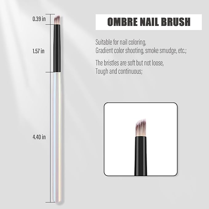 WOKOTO 5 Pcs Oblique-Shaped Nail Ombre Brush For Nails Art Gradient Design Painting Brush With Aurora Color Penholder For Nails Design Brushes For Gel Ombre Nails Art Brushes Manicure Tools