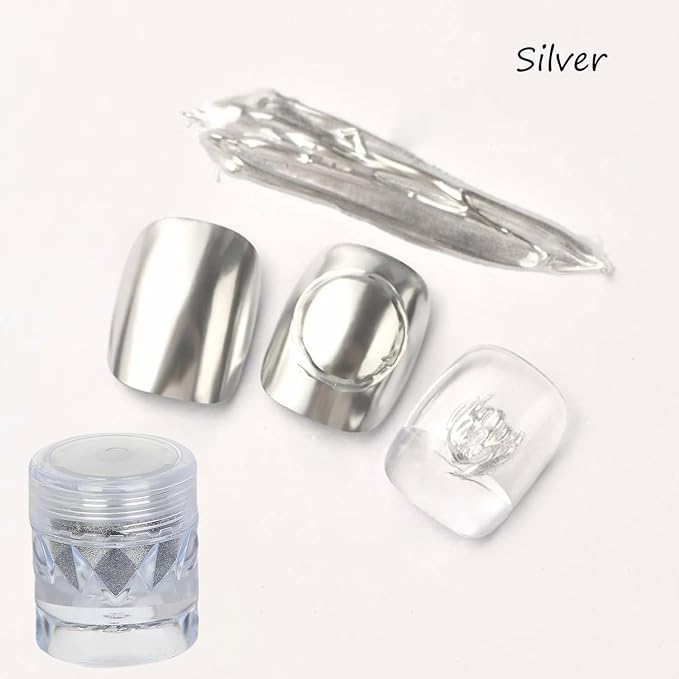 Pearl Chrome Nail Powder Gold Silver, White Pearl Iridescent Mermaid Glitter, Mirror Effect Metallic Gel Chrome DIY Nails Art Salon-3 Jar