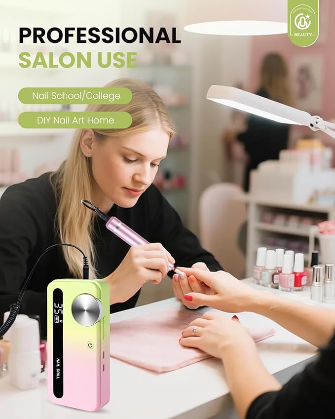 CozyZen Cordless Nail Drill Professional: 45000 RPM Rechargeable Electric Nail File Kit, Portable & Low Noise for Acrylic, Gel Nails, Manicure & Pedicure - Salon & Home Use (Green & Pink)