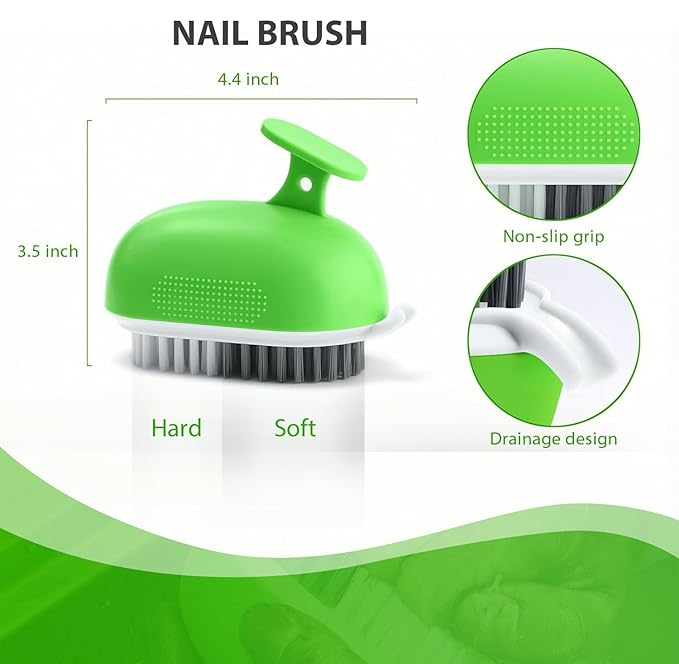 Nail Brush for Cleaning Fingernails With Stiff Soft Bristle, Nail Art Tools Design for Cleaner Hand Foot Toe Under Finger Nails Polish Clean Up Brushes Scrubber for Kids Men Women, 1 Pcs, Green