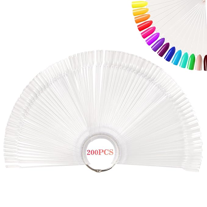200PCS Nail Swatch Sticks - Clear Nail Color Swatches with Ring Acrylic Fan Shape Nail Polish Sample Swatches Nail Practice Stick Gel Polish Display Stick for Technician Beginner Home Salon Use