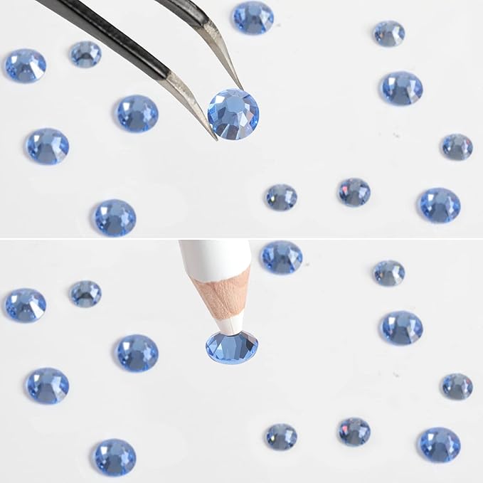 Beadsland Rhinestones for Makeup,8 Sizes 2500pcs Light Blue Flatback Rhinestones Eye Gems for Nails Crafts with Tweezers and Wax Pencil,Light Sapphire,SS4-SS30
