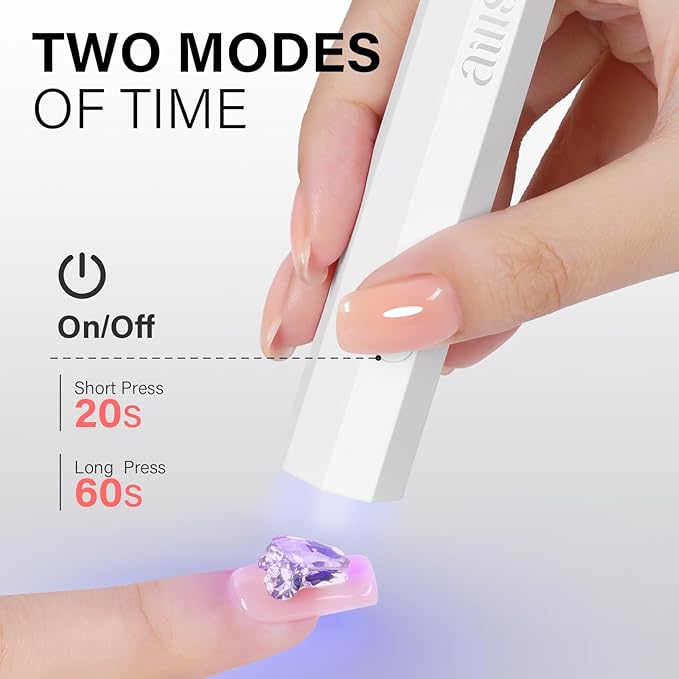 AILLSA Mini UV Light for Nails, Fast Drying Handheld LED Nail Lamp Small UV Gel Light Cordless Flash Cure Lamp Portable Single Finger Nail Lamp for Gel Nails (White)