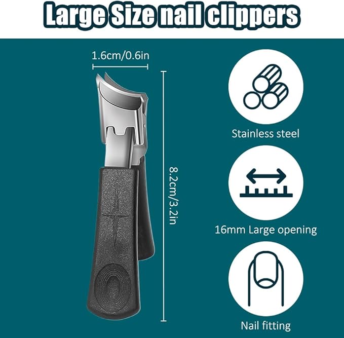 Wide Jaw Opening Anti-Splash Slanted Nail Clipper, Toenail Clippers for Thick Toenails, Ingrown Nail Clippers, Wide Jaw Slanted Toe Nail Clippers for Seniors Men Women (Black)