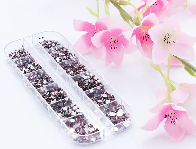 Over 2100 Pieces Pink Lt Rose Flat Back Glass Rhinestones Crystals for Nail Art Kit 6 Sizes (1.4mm - 4.8mm)
