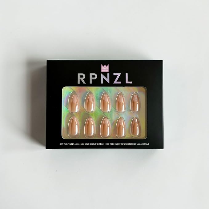 Press On Nails - Silk Blush | Pearl Chrome Nude Medium Almond Fake Nails, Salon Quality | 32 Nails, 16 Sizes Kit with Glue and Adhesive Tabs I Female Founded - Beauty, Self Care