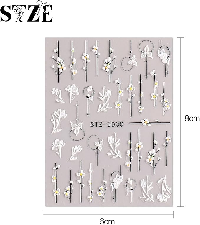 JMEOWIO 3D Embossed Flower Spring Nail Art Stickers Decals Self-Adhesive Pegatinas Uñas 5D Summer Colorful Floral Nail Supplies Nail Art Design Decoration Accessories 4 Sheets