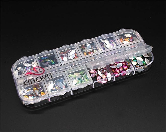 Xiaoyu 5 Boxes Nail Art Rhinestones Kit Nail Rhinestones Multicolor Nail Studs Horse Eye Rhinestones for Nail Art Decorations Supplies with 2PCS Tweezers, B