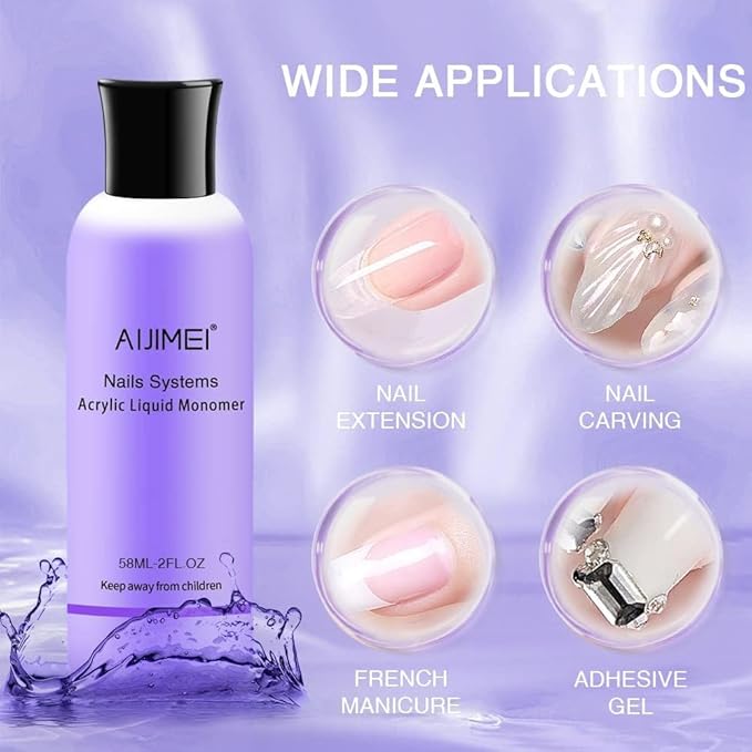 Acrylic Monomer Acrylic Liquid 58ml 2OZ Acrylic Liquid Monomer For Acrylic Powder Acrylic Nail Liquid Monomer For Acrylic Nails Acrylic For Nails Powders & Liquids Acrylic Nail Powder And Liquid