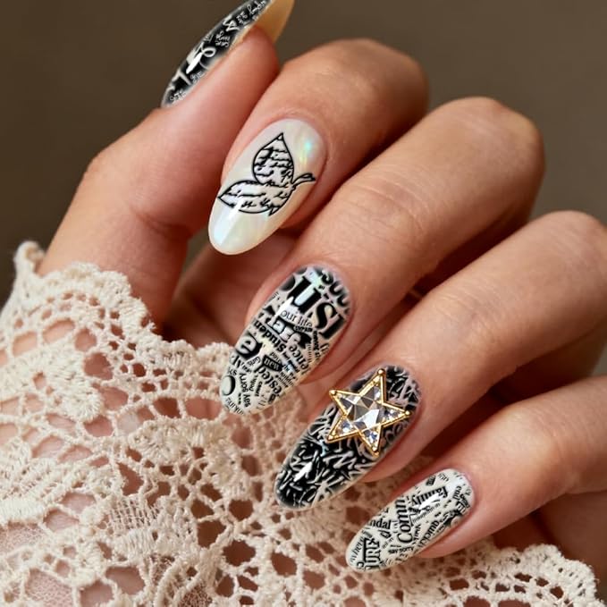 PH PandaHall 3pcs Vintage Texture Nail Stamping Plate Graffiti Text Nail Art Stamper Butterfly Nails Arts Stencils Rose Flower Nails Design Stamp Manicure Image Plates for Women Manicure Salon Print