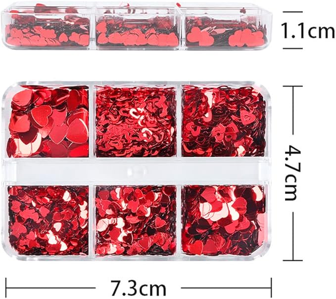 3D Nail Art Heart Red Sequin Valentine's Day Holographic Laser Romantic Stickers Nail Art Glitter Decoration Decals for Woman Girl 6 Grids