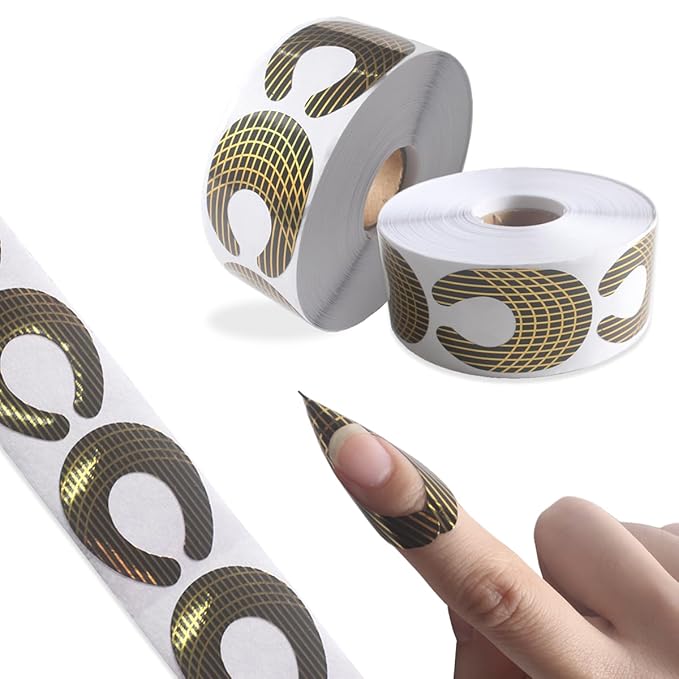 500Pcs Nail Forms for Acrylic Nails Thick Nail Art Tips Extension Forms Golden Color Durable Acrylic Nail Paper Forms for Gel Nail C Shape Stickers with Numbers Marked