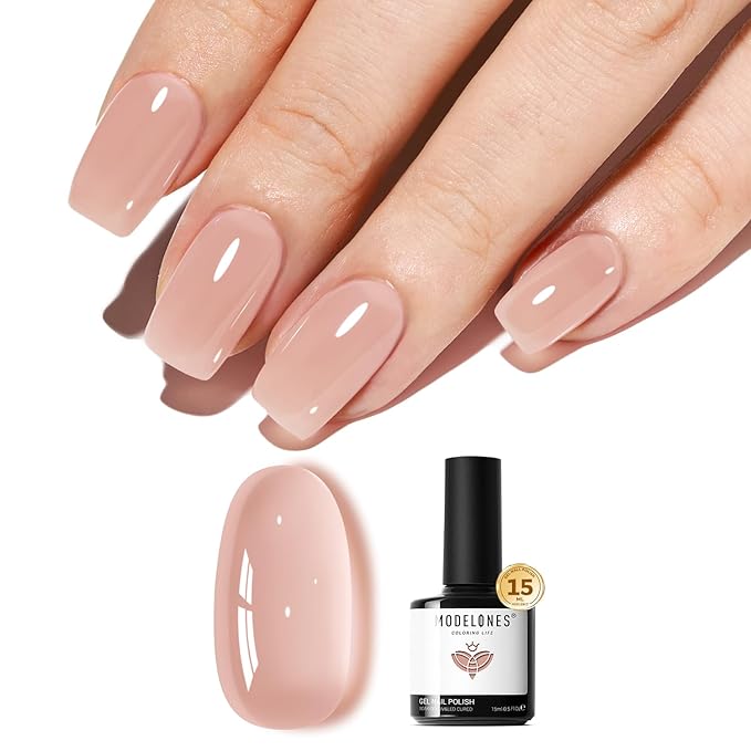modelones Nude Gel Polish Jelly Natural Pink Gel Nail Polish French Tip Base Color Translucent Soak Off U V Soap Nails for Nail Art Manicure at Home Valentin 15ML