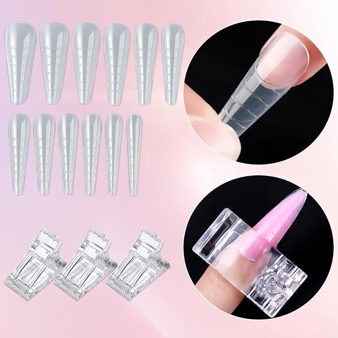 Poly Gel Nail Kit, Clear White Nude Pink Nail Extension Gels with Slip Solution, Dual Nails Forms for Builder Gel, Nail Starter Kit, Home DIY Manicure Set