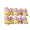 10 Pieces Luxury Acrylic Press On Nails Short Handmade Duck Nails, Butter Yellow Thickened False French Nails, Sugar Crystal Rhinestones, Floral Bee Charms, Reusable Acrylic Nails (S)