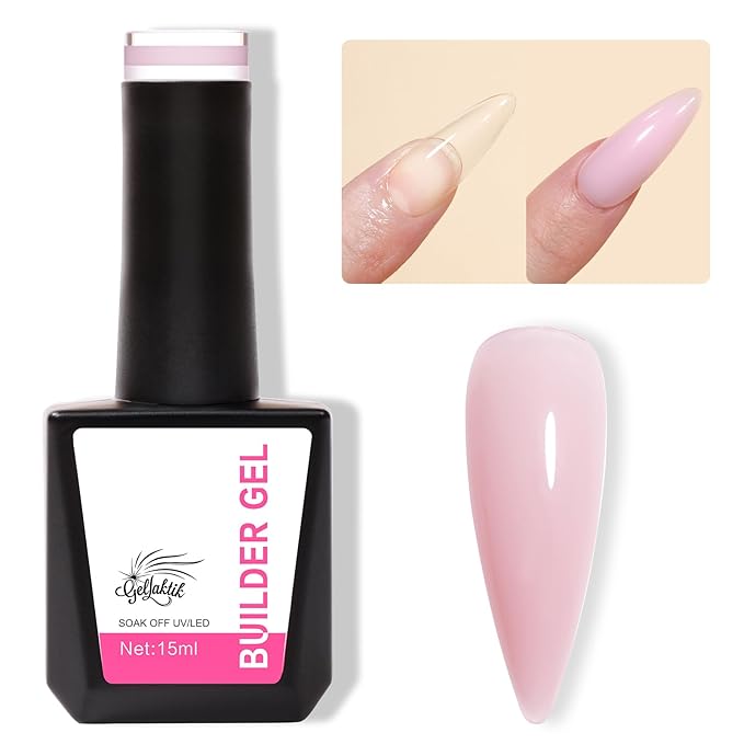 Builder Gel for Nails, 15ml 7 in 1 Builder Gel Nail Polish, LED Lamp Cured for Clear Rubber Base & Strengthener Extensions, Thickening, Repair, Salon-Quality DIY Manicure (Pink)