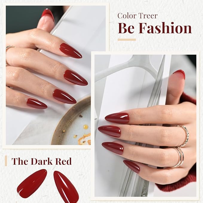 Wine Red Press On Nails Almond - Medium Dard Red Acrylic Nails Press Ons, Glue On Nails for Party Birthday Holiday Valentines Gift in 15 Sizes - 30 Fake Nails Kit, Dark Red