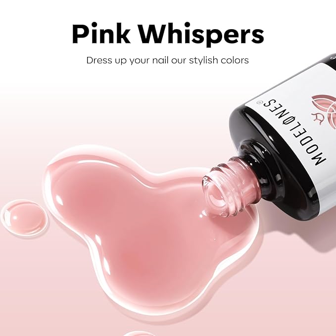 modelones Pink Gel Nail Polish Nude Pink Nail Polish Jelly Sheer Natural Translucent Soak Off U V Gel Clean Girl Valentine Nails for Women Nail Art French Tip Manicure 15 ML