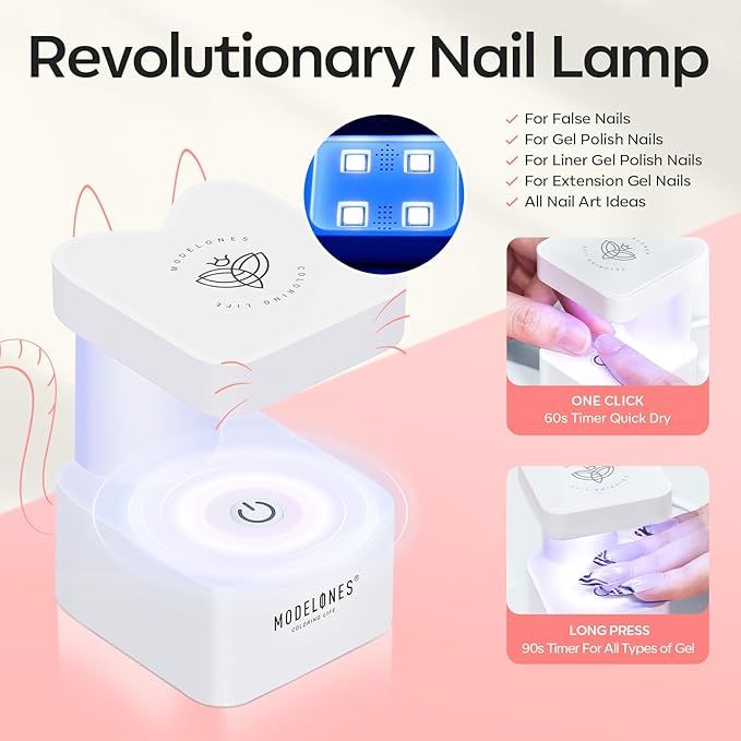modelones Medium Oval Gel Nail Tips Kit, 9-in-One Nail Glue with Portable U V Lamp 216Pcs 12Sizes Pre-Etched Round Press ons Fake Acrylic Extension Kit DIY Salon Gift for Women