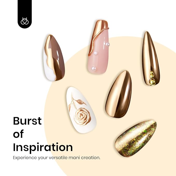 beetles Gel Polish Gold Chrome Nail Powder, Mirror Metallic Effect Premium Salon Nail Glitter Manicure Pigments for Nail Art Design, 0.04oz/1g