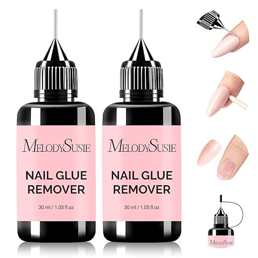 MelodySusie 2PCS Nail Glue Remover for Press on Acetone Free Nail Polish Remover Multi-Functional Remover for Nails Tips Gentle Glue Remover for Gel x Nails for Home Salon 30ML
