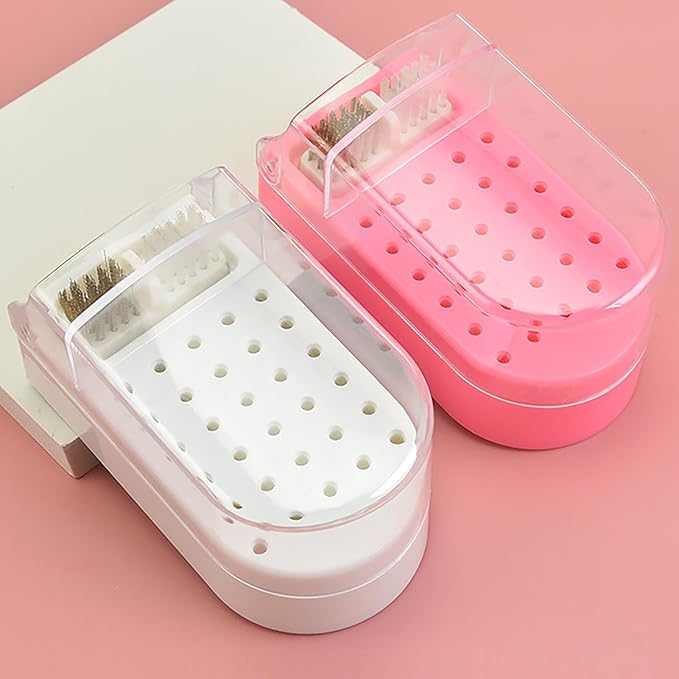Nail Drill Bit Holder,Nail Drill Bit Display Box Plastic 30 Holes Transparent Portable Nail Drill Bit Holder with Cleaning Brush ()