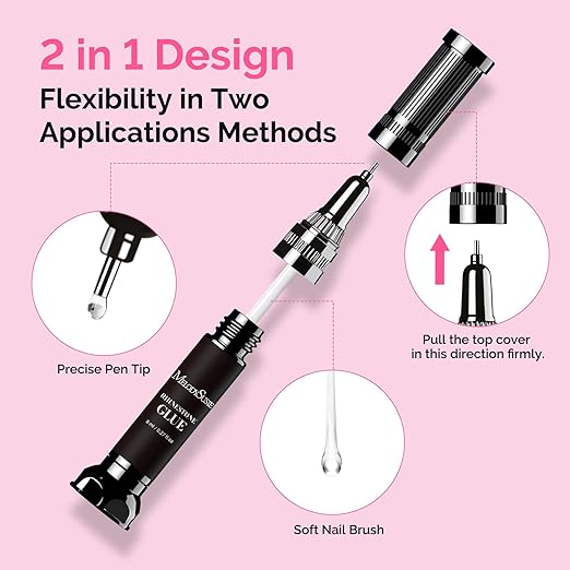 MelodySusie 2Pcs Nail Rhinestone Glue, 3D Gel Nail Art Design Strong Adhesive Nail Gem Glue with Brush Pinpoint Nail Charms Gems Jewelry Decoration DIY Manicured at Home Cured Need