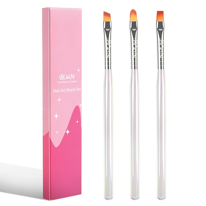 BQAN Nail Art Clean Up Brushes,3PCS Flat/Oval/Fine Angled Gel Nails Brush for Cleaning Polish Mistakes on the Cuticles, Nail Art Tools for Nails Design Painting and DIY (Clear)
