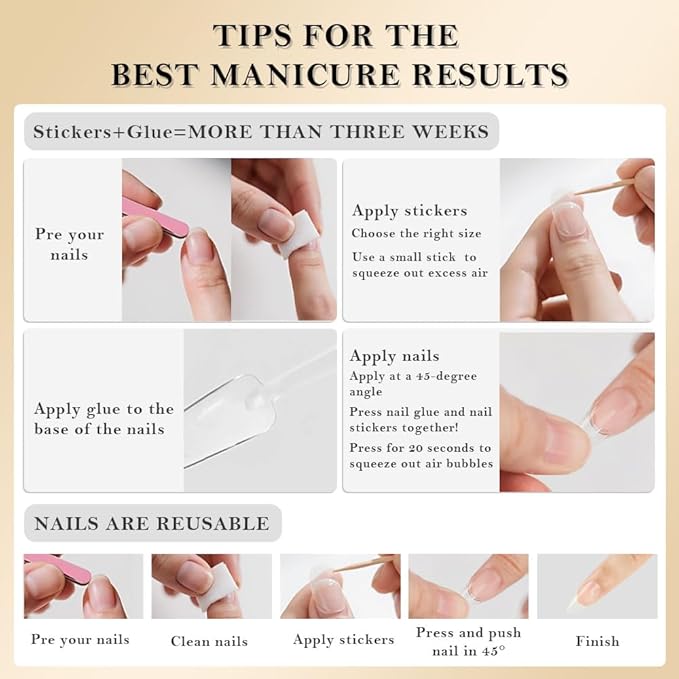 3D Nude Press on Nails Medium Almond with Bohemian Design, Nude Nail + Gold Star Glossy Stick on Nails for Women with Kit, Reusable Soft Gel Stick on Fake Nail with 3D Gold Stars Designs Perfectly Fit
